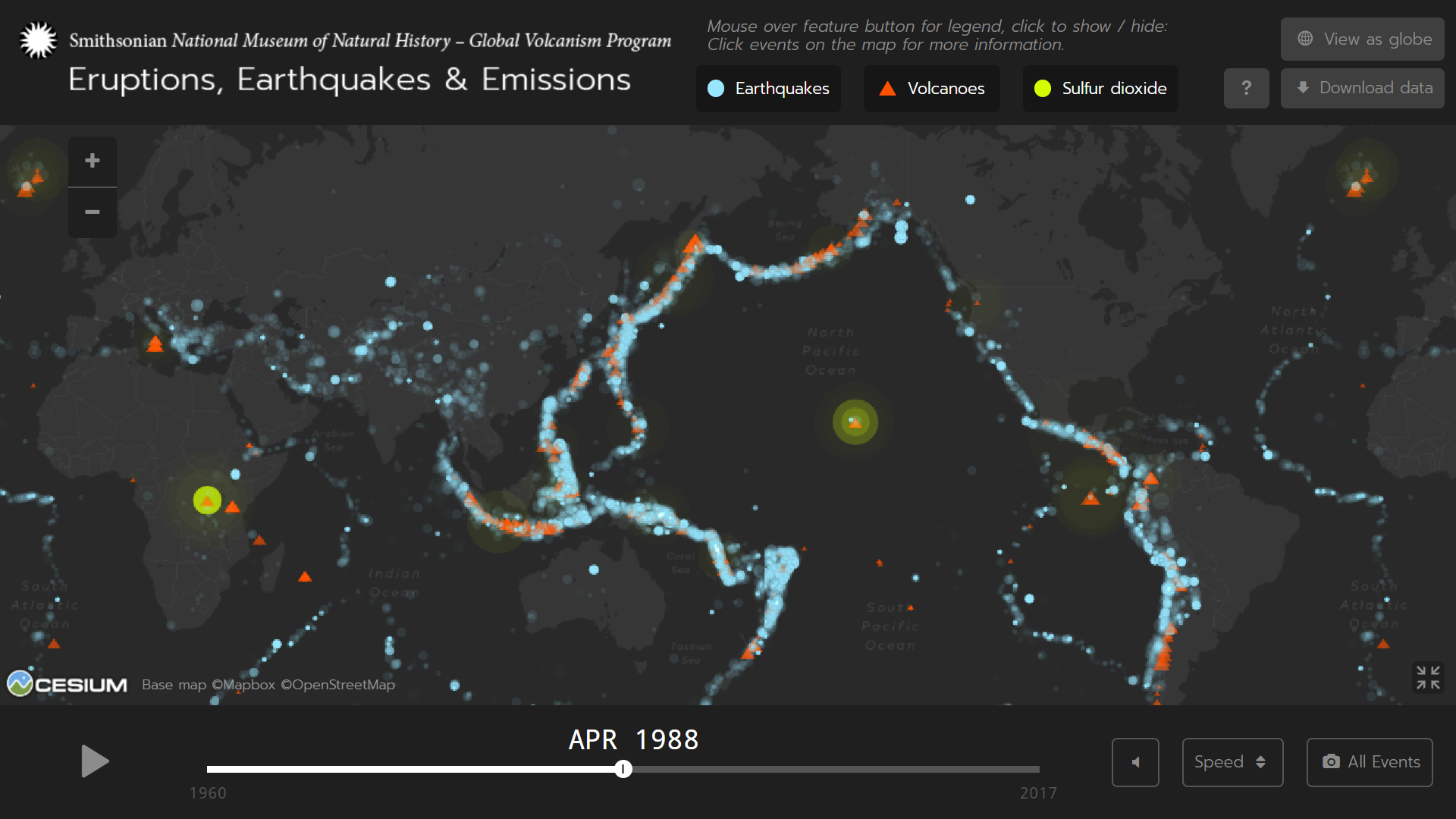 A Map Of Every Volcano Erupting, Earthquake Quaking, And Emission ...